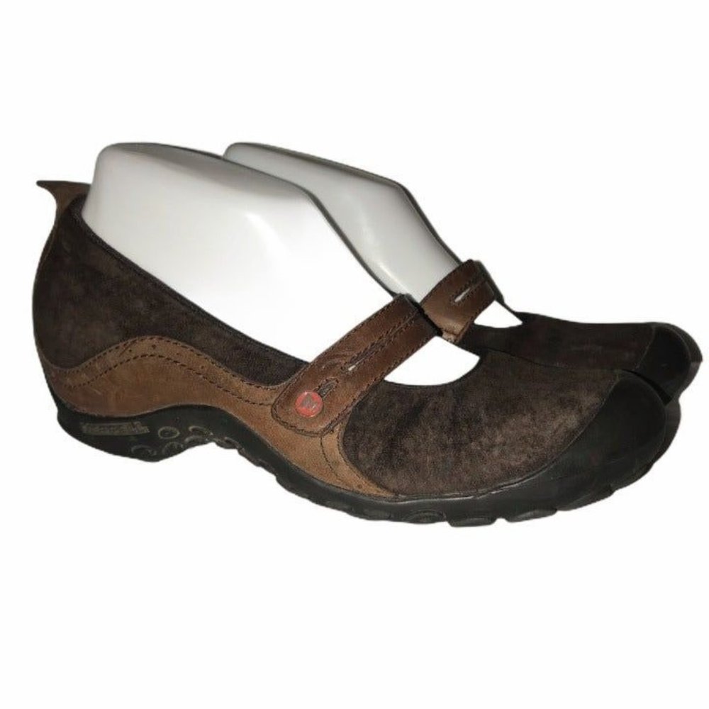 Merrell Plaza Bandeau Mary Jane Leather Wedges Womens 8.5 Espresso Brown